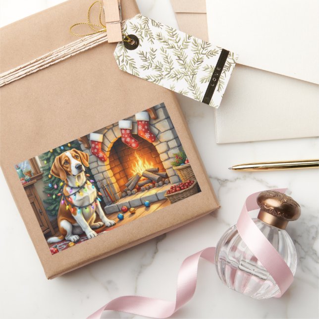 Adesivo Retangular American English Foxhound Christmas Lights  (Presentear)