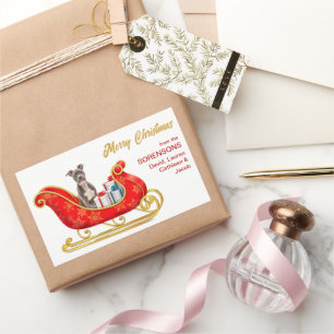 Adesivo Retangular American Staffordshire Terrier Christmas Sleigh