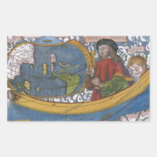 Adesivo Retangular Amerigo Vespucci Explorer em um mapa das Américas