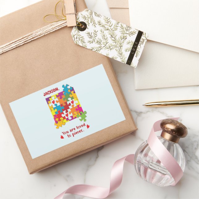 Adesivo Retangular Amo ao Quebra-cabeça de Aniversário para Pedaços (Presentear)