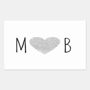 Adesivo Retangular amor coração monograma romântico casamento 