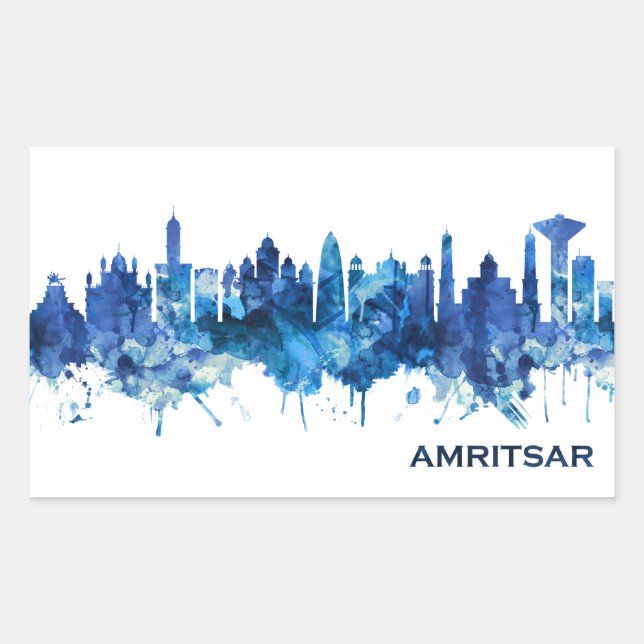 Adesivo Retangular Amritsar Punjab Skyline Blue (Frente)