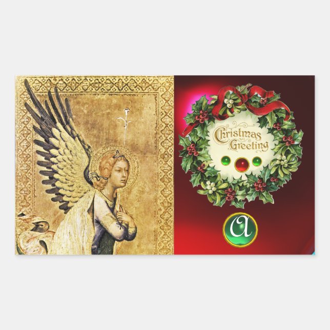 Adesivo Retangular ANGEL MONOGRAM, Ruby Green Emerald (Frente)