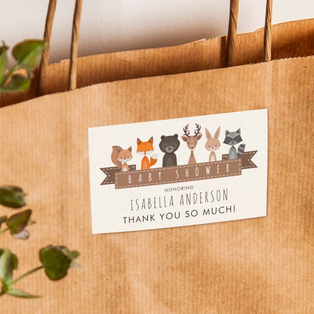 Adesivo Retangular Animais Fofos da Floresta Chá de Bebê | Obrigado (Rectangular Sticker Mock-up)