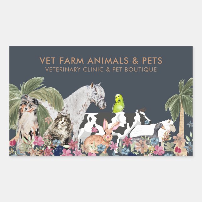 Adesivo Retangular Animal de Fazenda Gato Cachorro Pássaro Pet (Frente)
