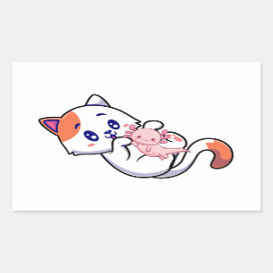 Adesivo Retangular Anime de Gato e Axolotl Kawaii Neko