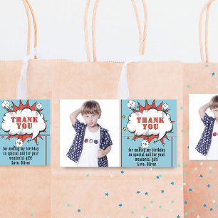 Adesivo Retangular Aniversário da Foto da Nuvem de Discurso de Super