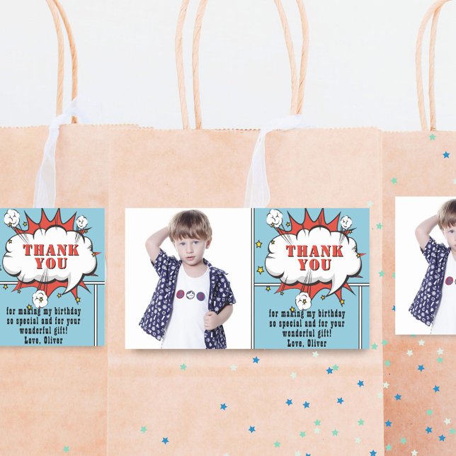 Adesivo Retangular Aniversário da Foto da Nuvem de Discurso de Super  (Criador carregado)