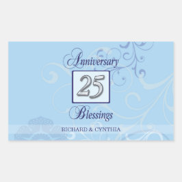 Adesivo Retangular Aniversário de 25 em Azul e Prata