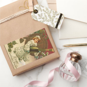 Adesivo Retangular Anjo de Champanhe de Ano Novo Vitoriano Antigo