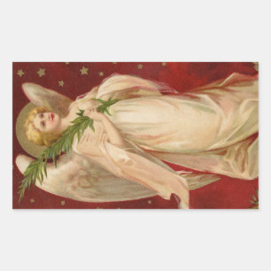 Adesivo Retangular Anjo do Natal Vitoriano Vermelho Dourado