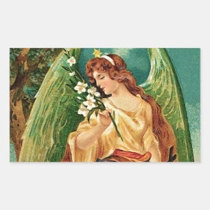 Adesivo Retangular Anjo segurando um galho floral