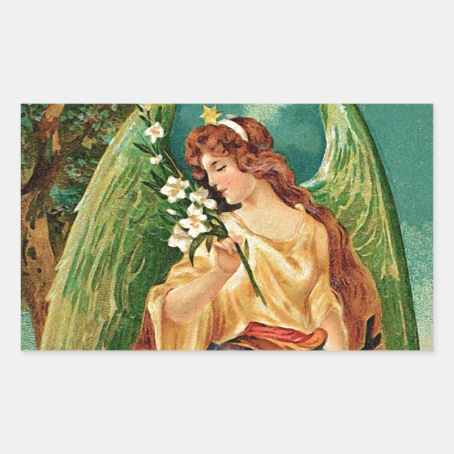 Adesivo Retangular Anjo segurando um galho floral (Frente)