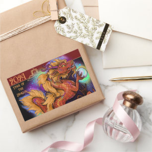 Adesivo Retangular Ano Zodíaco chinês de 2024 dos Anos novos do Dragã