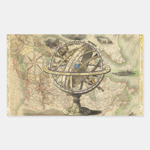 Adesivo Retangular Antiga América Britânica Explora o Mapa de Bens Po