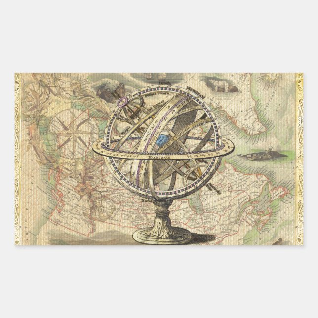 Adesivo Retangular Antiga América Britânica Explora o Mapa de Bens Po (Frente)