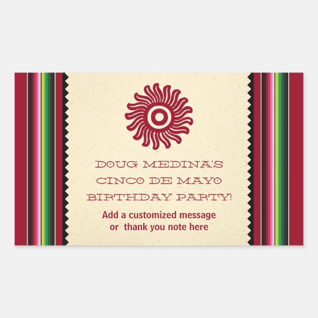 Adesivo Retangular Antigo Sol Mexicano Serape (Frente)