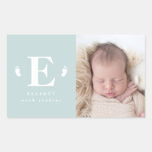 Adesivo Retangular anúncio de nascimento de fotografia de um bebê mon