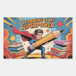 Adesivo Retangular Aprender É Meu Superpoder – Escola Heróica