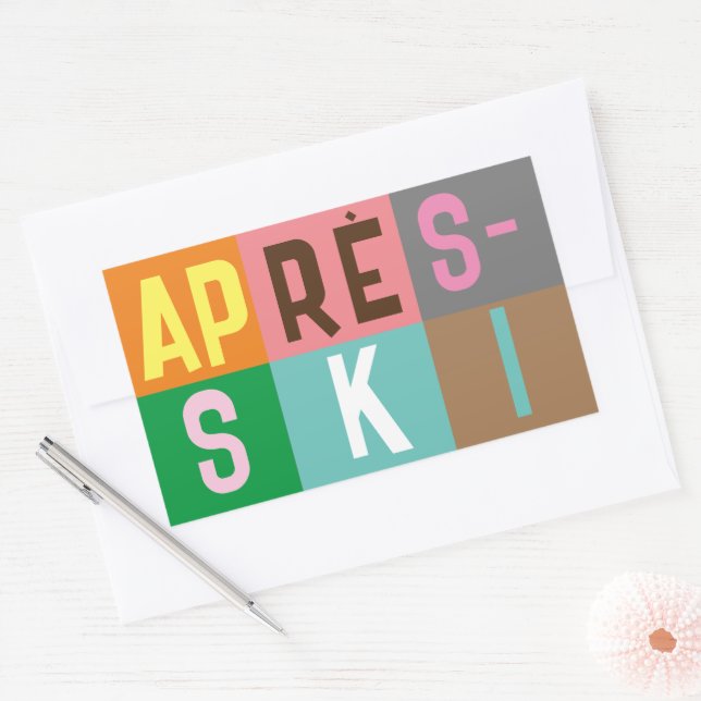 Adesivo Retangular Après-ski Retro Skier Color Block (Envelope)