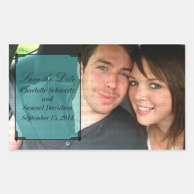 Adesivo Retangular Aqua Art Deco Frame Save the Date Stickers (Frente)