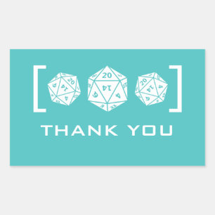 Adesivo Retangular Aqua D20 Dice Gamer Obrigado Stickers