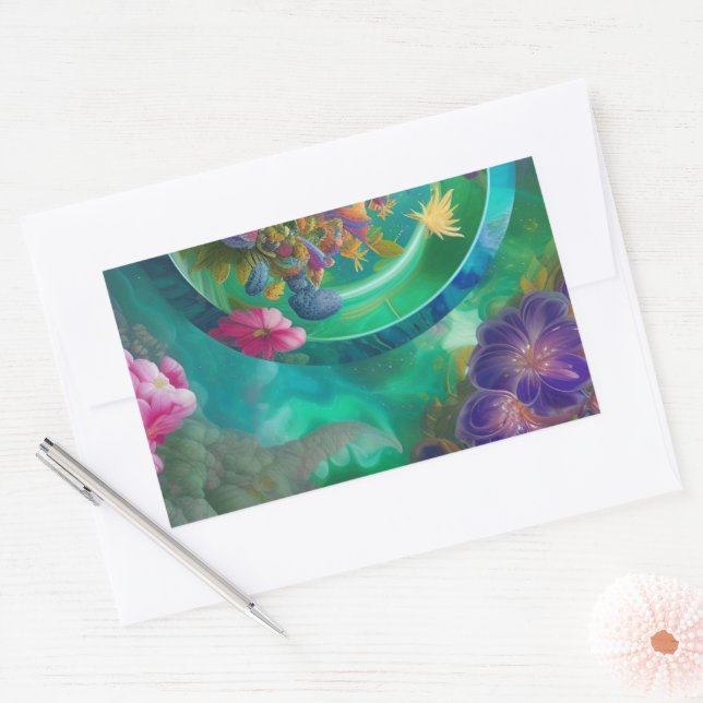Adesivo Retangular Aqua Floral Abstrato subwater Garden (Envelope)