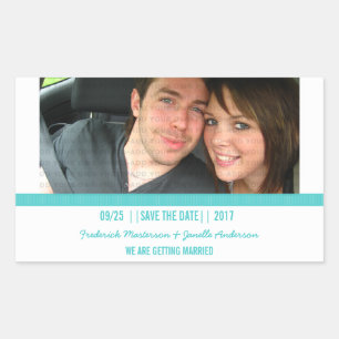 Adesivo Retangular Aqua Modern Photo Save the Date Stickers