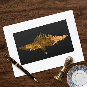 Adesivo Retangular Aquarela da Silhueta de Chicago Laranja Arte de Pa