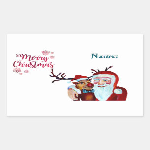 Adesivo Retangular Aquarela Rindo Santa Claus Rudolf Sorrindo Cof