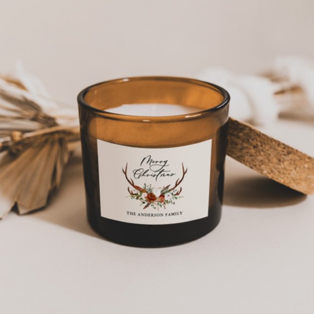 Adesivo Retangular aquarela veado floral feliz natal (Criador carregado)