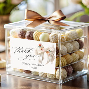 Adesivo Retangular Arco Floral Elegante Chá de fraldas Obrigado