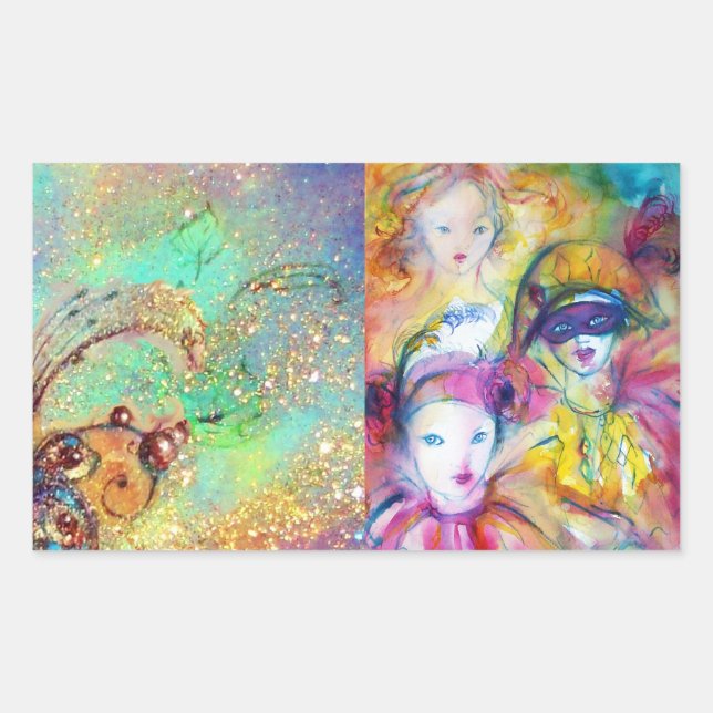 ADESIVO RETANGULAR ARLECCHINO PIERO E COLOMBINA MASCARADA (Frente)