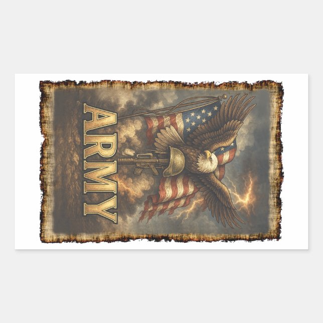 Adesivo Retangular Army Emblem with Flag and Eagle (Frente)