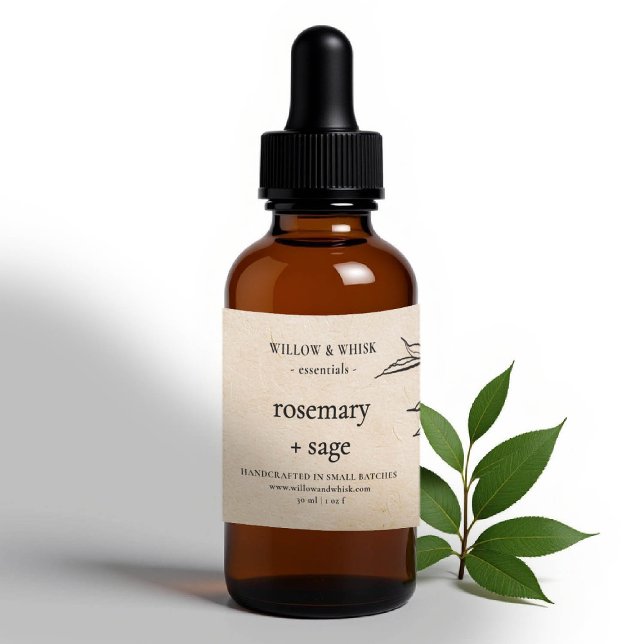 Adesivo Retangular Aromaterapia artesanal Óleo Essencial Kraft Folha (essential oil bottle label kraft botanical leaf custom packaging artisan maker business gifting)