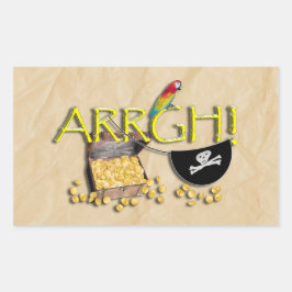 Adesivo Retangular ARRGH! Com o tesouro pirata, papagaio e olho