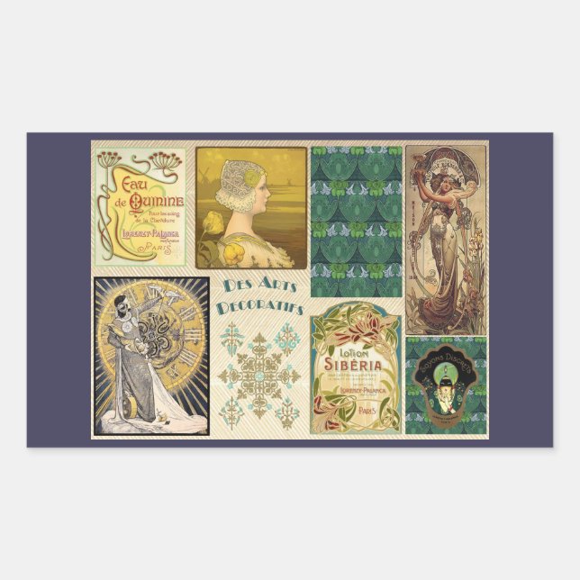 Adesivo Retangular Art Nouveau Damas (Frente)