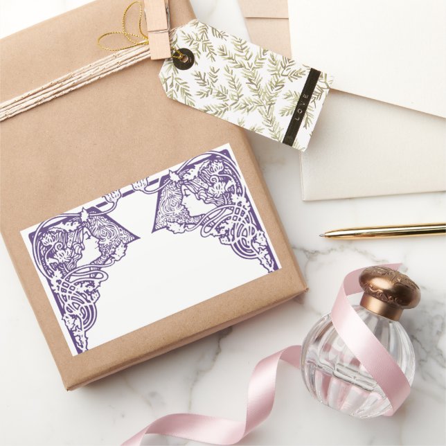 Adesivo Retangular Art Nouveau Damas Personalizáveis (Presentear)