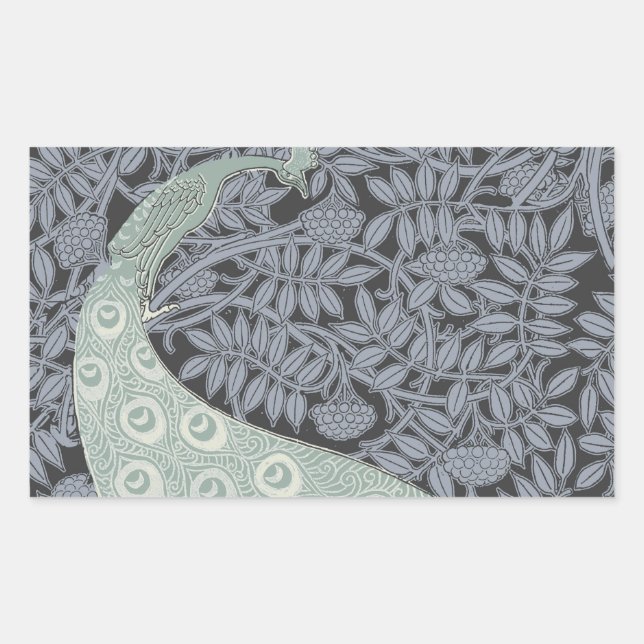 Adesivo Retangular Art Nouveau Peacock Classic Vintage Bird (Frente)