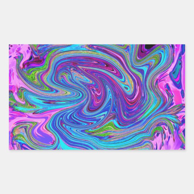 Adesivo Retangular Arte Abstrata Retro Groovy Azul, Rosa e Roxo (Frente)