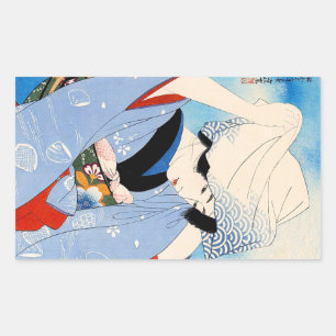 Adesivo Retangular Arte clássica japonesa oriental legal da senhora