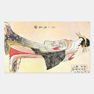 Adesivo Retangular Arte clássica japonesa oriental legal da senhora