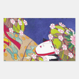 Adesivo Retangular Arte clássica japonesa oriental legal da senhora