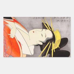 Adesivo Retangular Arte clássica japonesa oriental legal da senhora