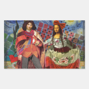 Adesivo Retangular Arte Colorida Divertida e Romântica da Mona Lisa