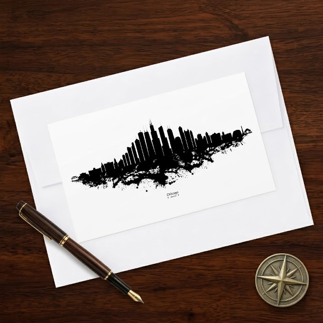 Adesivo Retangular Arte da Cidade em Aquarela Preto e Branco da Silhu (Chicago Skyline Black White Watercolor City Art. Rectangular Sticker)