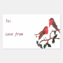Adesivo Retangular Arte das aves festivas, Robins Holly