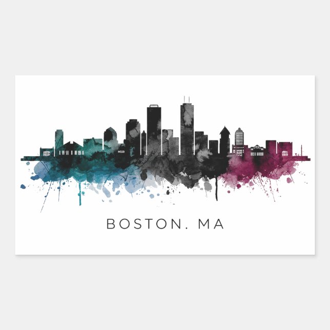 Adesivo Retangular Arte de Massachusetts | Aquarela do Horizonte de B (Frente)