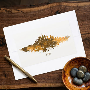 Adesivo Retangular Arte de Paisagem Urbana em Aquarela da Silhueta de