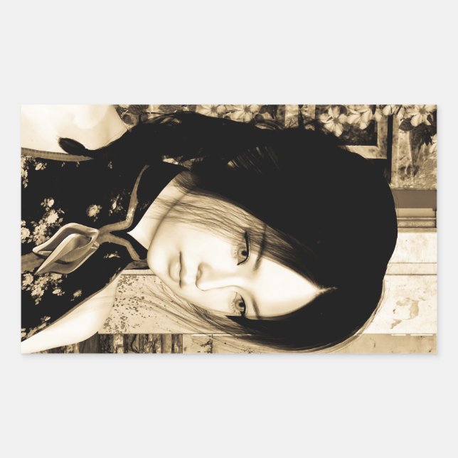 Adesivo Retangular Arte de Retrato de Mulher Asiática Vintage (Frente)